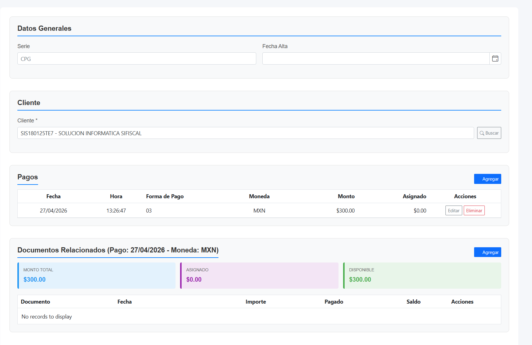 Editor de complementos de pago